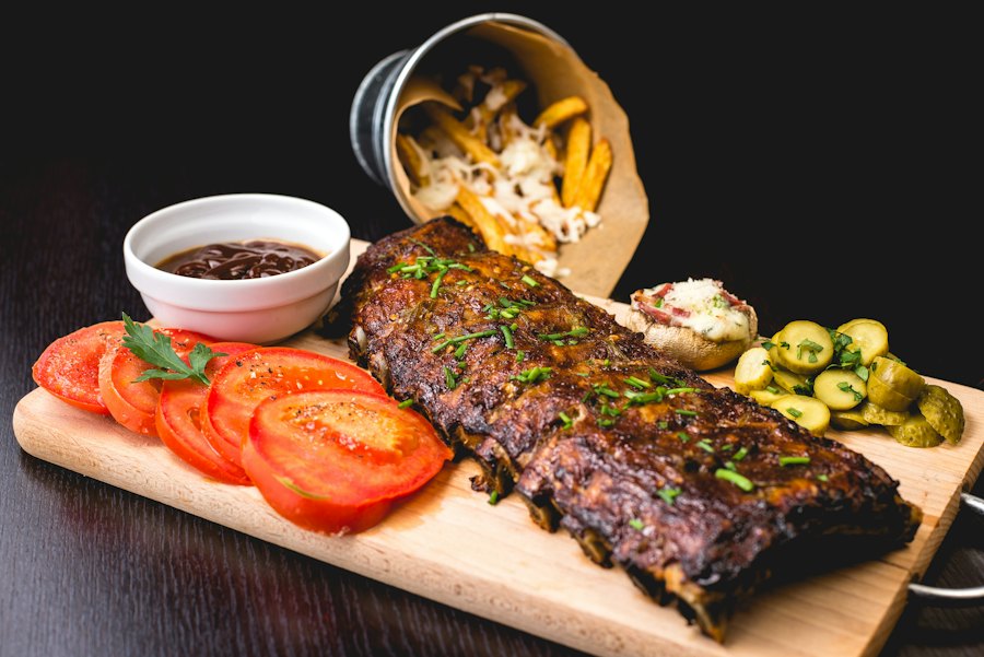 Chargrilled ribs on a board